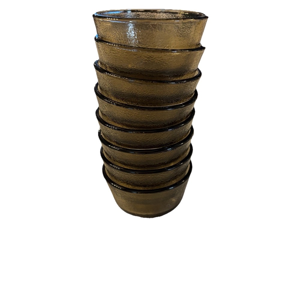 Vtg Glass Small Ramekin Bowls Smoke‎ Brown Glasbake Set of 8 Textured 1970s